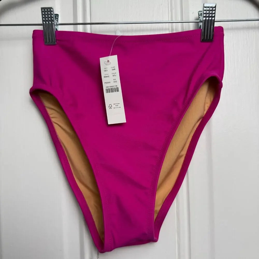 J.Crew Halle Bikini Bottom Womens Fuchsia XXS High Waisted Swimwear NWT